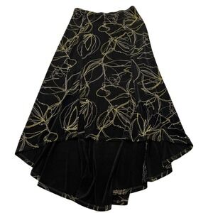 Vintage Vikki Vi Skirt Womens OS Black Slinky Knit Floral Asymmetrical Midi